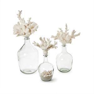 Glass Bottle Vase Set with Coral Stoppers – Set of 3