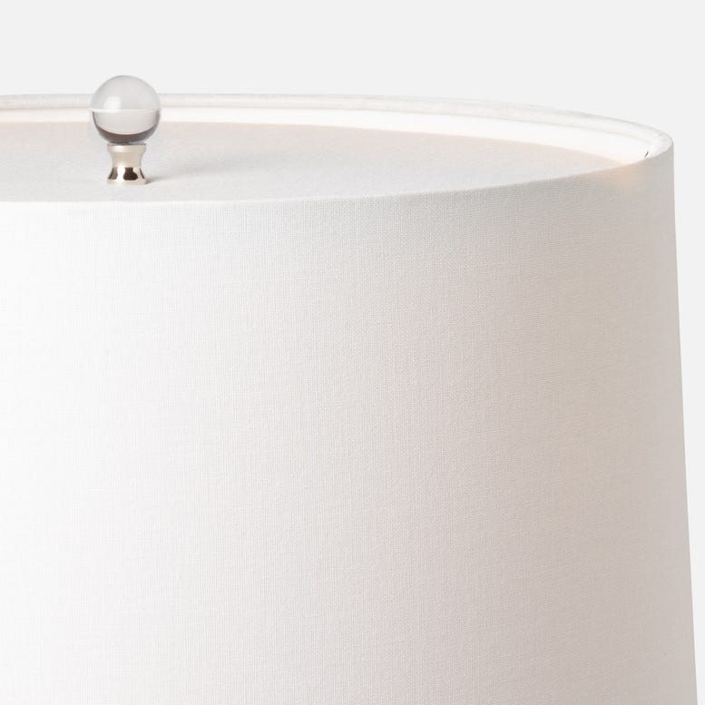White Linen Drum Shade on Elegant Nautical Ceramic Table Lamp