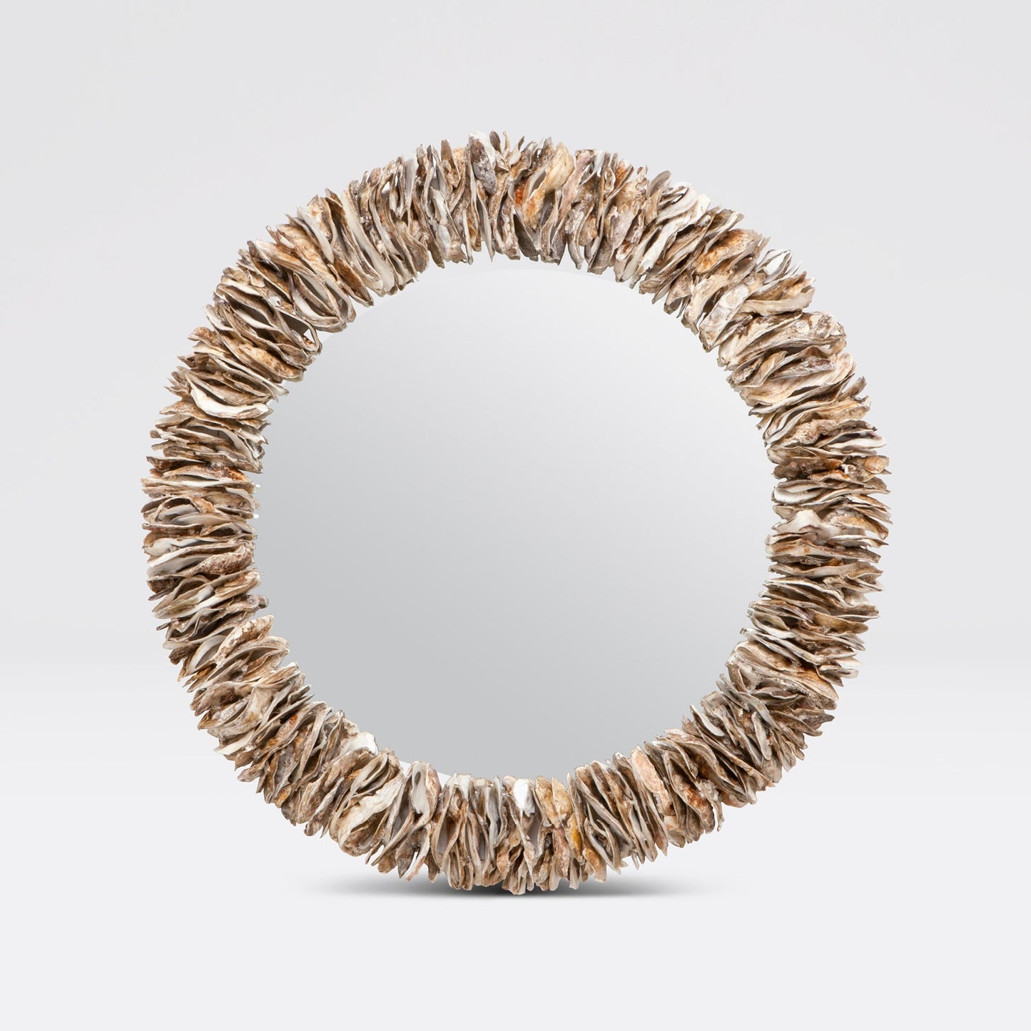 Luxury 31-inch round oyster shell mirror with handcrafted natural shell frame