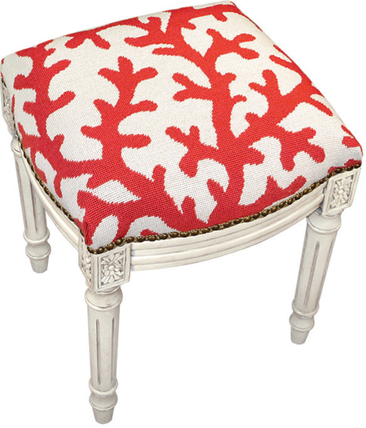 Coral Needlepoint Stool - Assorted Colors