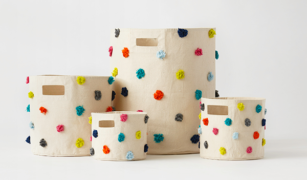 Pom Pom Canvas Bin - Grey