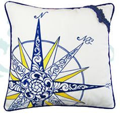 Compass Rose Indoor/outdoor Pillow - White, navy, yellow