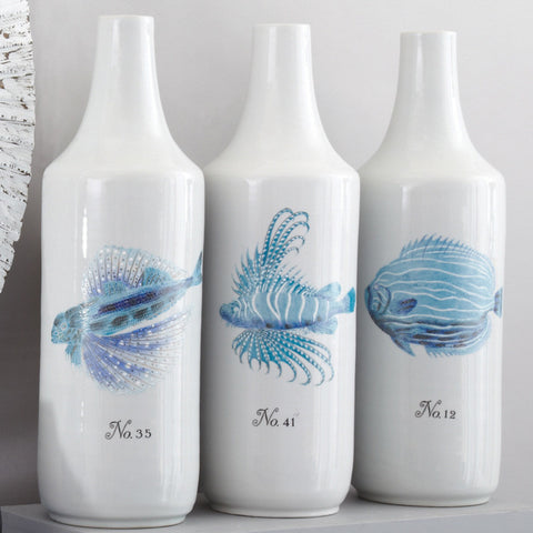 White and Blue Coral Fish Designer Vase Set -SOLD OUT