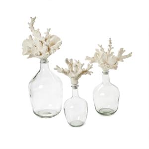 Glass Bottle Vase Set with Coral Stoppers – Set of 3