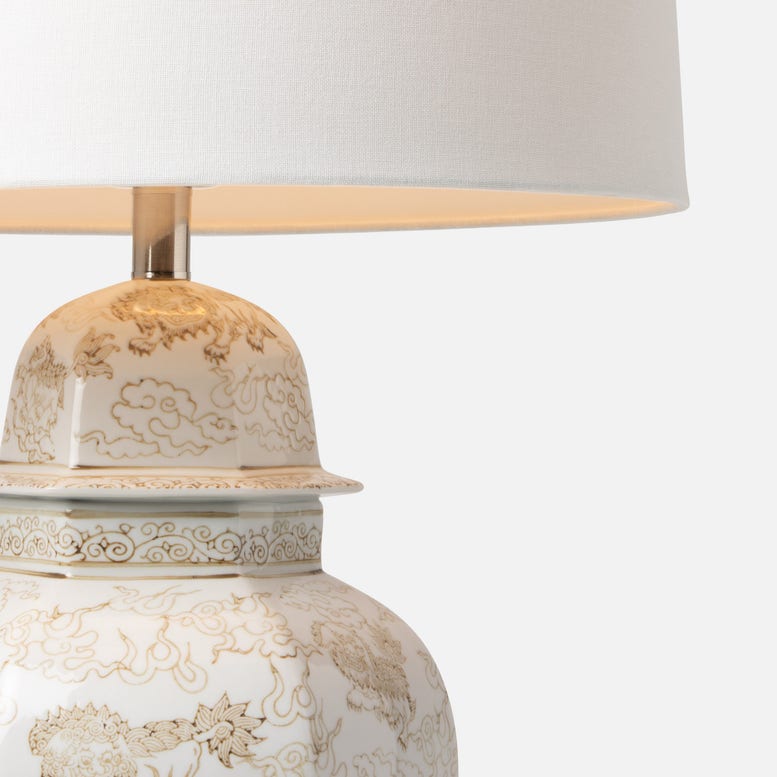 Handcrafted Coastal Ginger Jar Lamp with Glossy Ceramic Finish and Nautical Motif