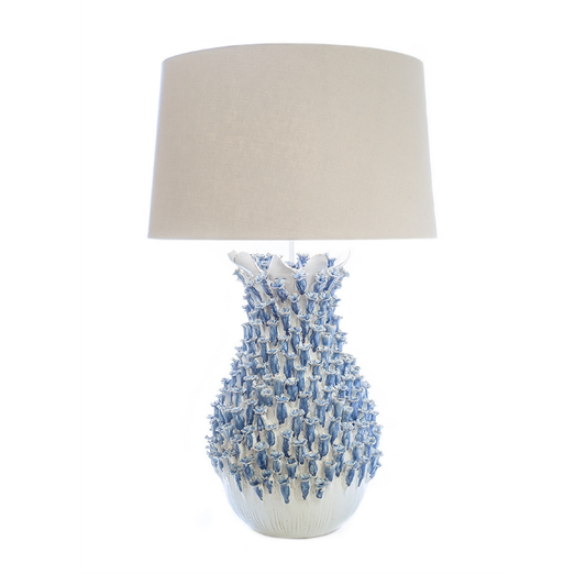 Handcrafted Blue Barnacle Ceramic Table Lamp – 33"