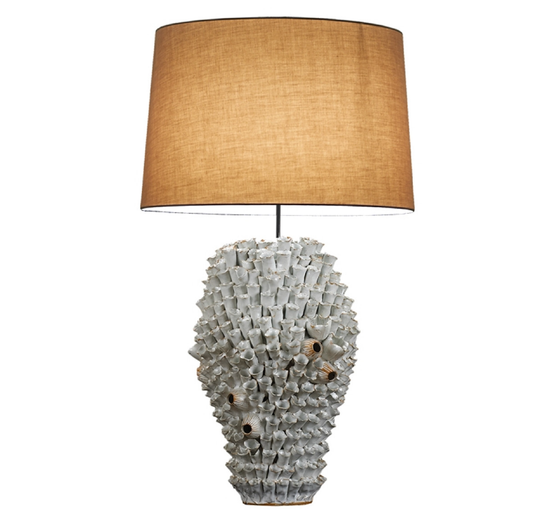 Handcrafted White Anemone Ceramic Table Lamp - 36"