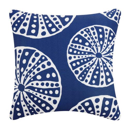 Luxury Coastal Urchin Print Pillow in navy and white with a bold sea-inspired design