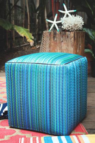 Cancun Indoor/Outdoor Cube - Turquoise & Moss Green -OUT OF STOCK