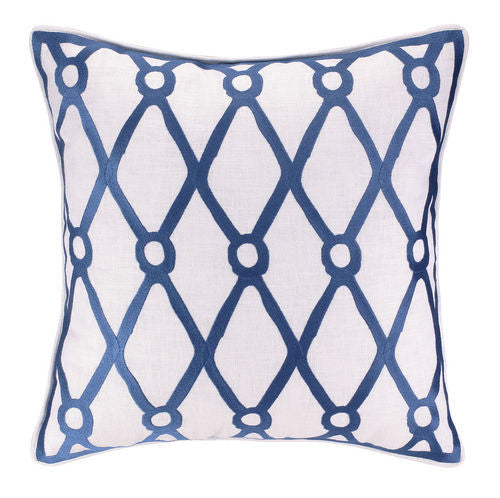 Embroidered Navy Fish Net Pillow