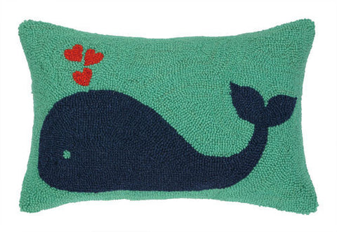 Whale Heart Hook Pillow - Navy/Green
