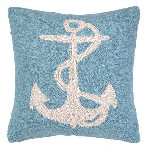Large Anchor Hook Pillow - Light Blue/White
