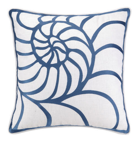 Embroidered Navy Nautilus Pillow