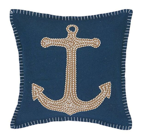 Navy Embroidered Nautical Pillow - Seahorse