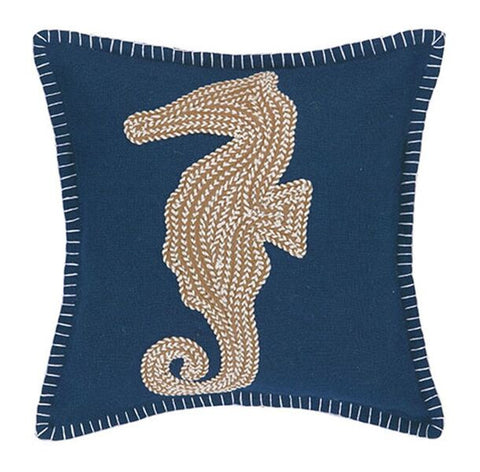 Navy Embroidered Nautical Pillow - Anchor