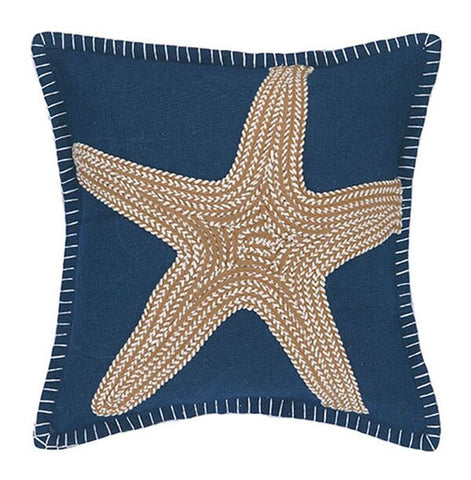 Navy Embroidered Nautical Pillow - Anchor