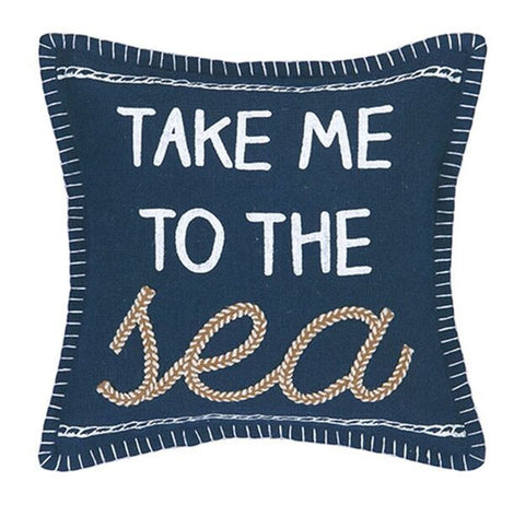 Navy Embroidered Nautical Pillow - Anchor