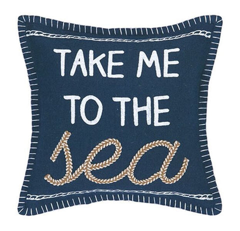 Navy Embroidered Nautical Pillow - Seahorse