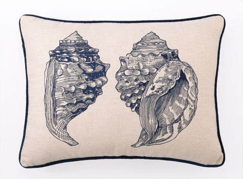 Embroidered Sea Life Pillow - Rectangle Double Conch