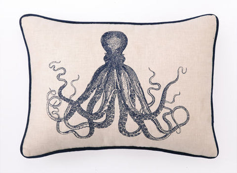 Embroidered Sea Life Pillow - Rectangle Double Conch
