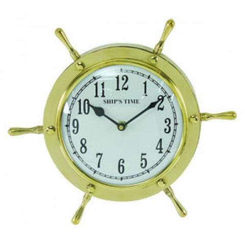 Polished Brass Ship Wheel Clock