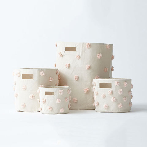 Pom Pom Canvas Bin - Blush