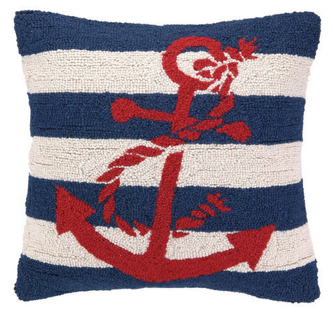 Large Anchor Striped Hook Pillow - Red, White & Blue