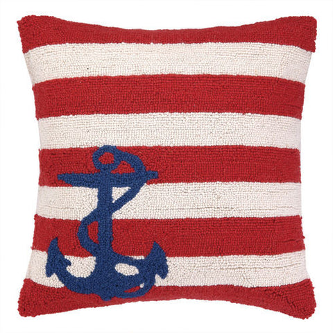 Small Anchor Striped Hook Pillow - Light Blue, White & Navy