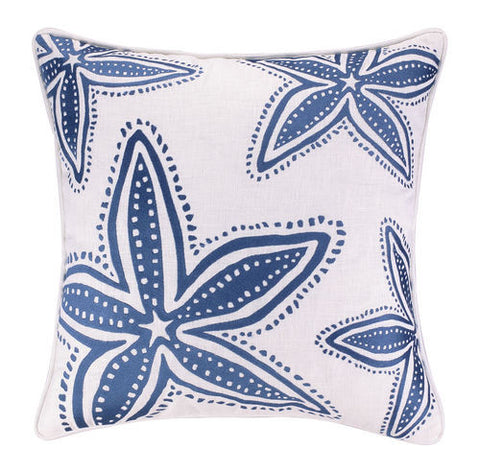 Embroidered Navy Starfish Pillow