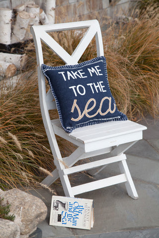 Navy Embroidered Nautical Pillow - Seahorse