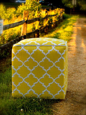 Tangier Indoor/Outdoor Cube - Celery & White -SOLD OUT