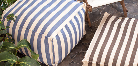 Trimaran Stripe Denim / Ivory Indoor Outdoor Pouf